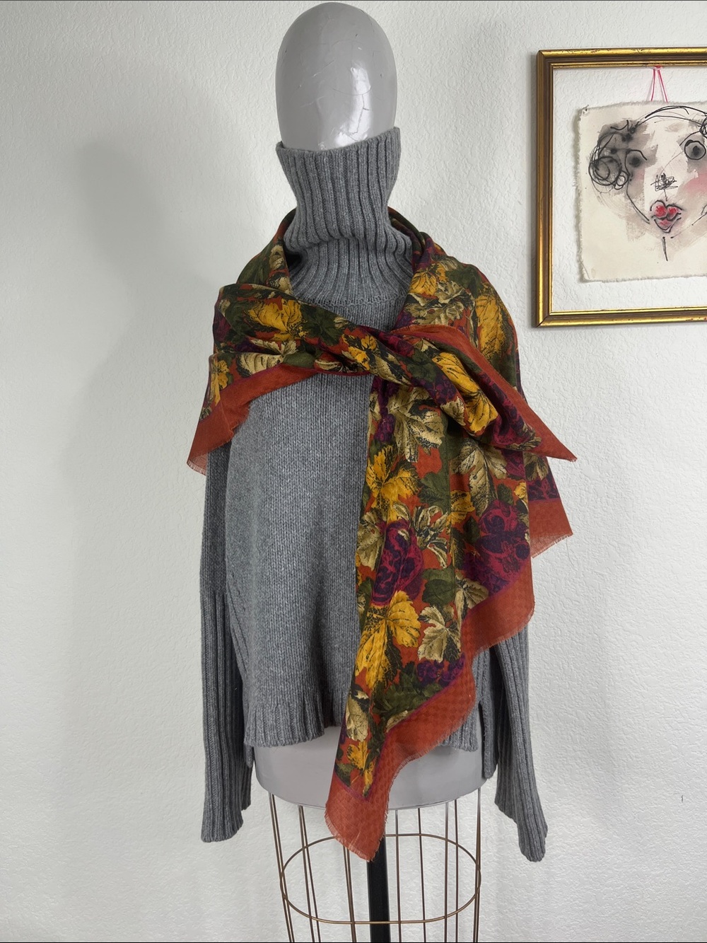 Morgan Taylor Fall Autumn Leaves Bordered Scarf